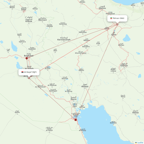 Iran Air flights between Al-Najaf and Tehran