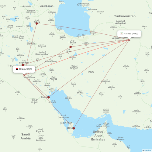 Iran Airtour flights between Al-Najaf and Mashad