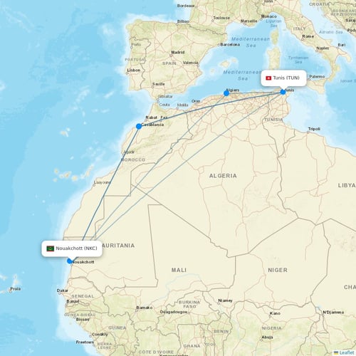 Mauritania Airlines International flights between Nouakchott and Tunis