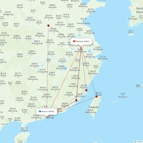 Air Macau flights between Nanjing and Macau