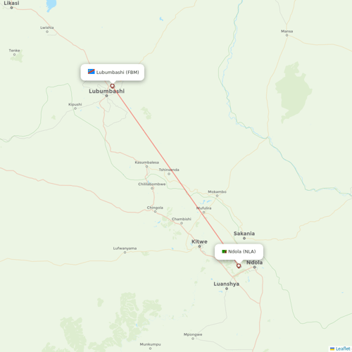 Air Tanzania flights between Ndola and Lubumbashi