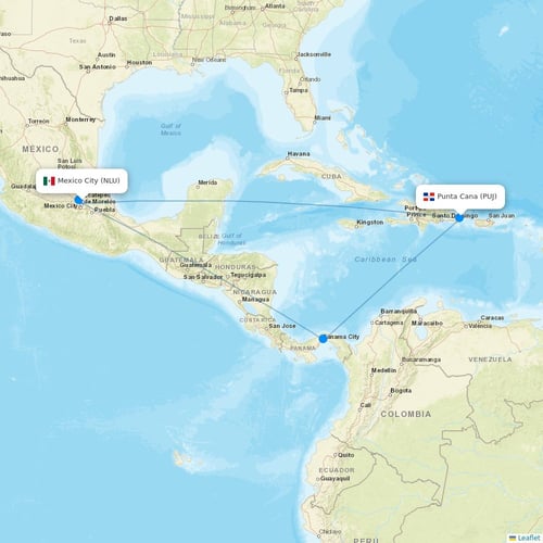 Asian Air flights between Mexico City and Punta Cana