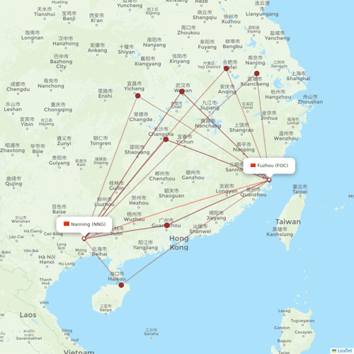 Fuzhou Airlines flights between Nanning and Fuzhou