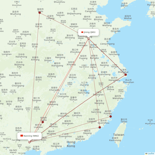 Guangxi Beibu Gulf Airlines flights between Nanning and Jining