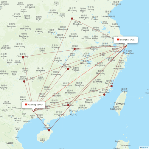 Juneyao Airlines flights between Nanning and Shanghai