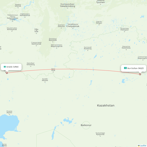 Air Astana flights between Astana and Uralsk
