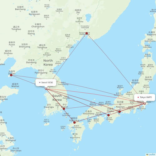 Korean Air flights between Tokyo and Seoul