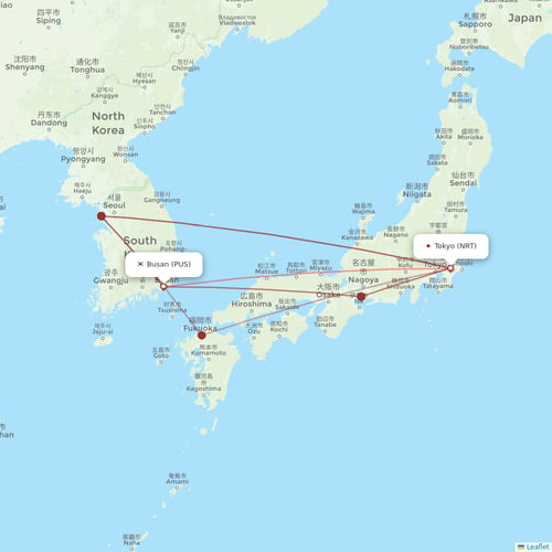 Korean Air flights between Tokyo and Busan