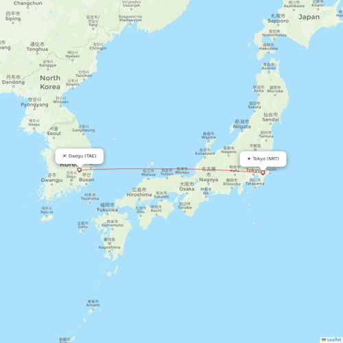 T´Way Air flights between Tokyo and Daegu