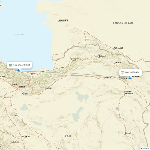 Iran Aseman Airlines flights between Now Shahr and Mashad