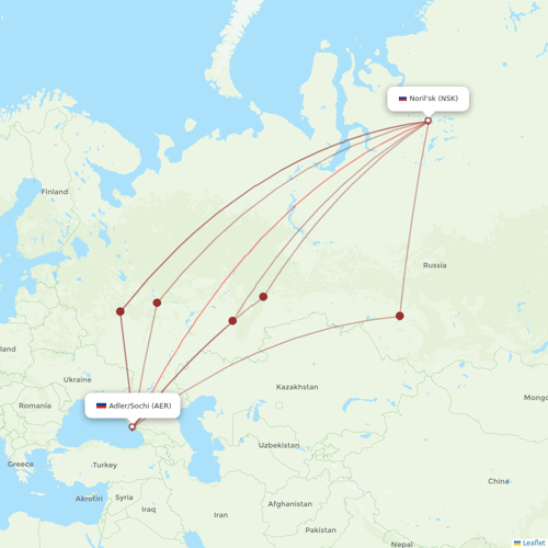 NordStar Airlines flights between Noril'sk and Adler/Sochi