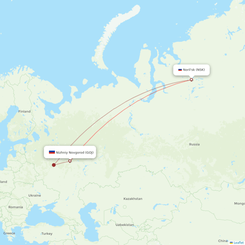 NordStar Airlines flights between Noril'sk and Nizhniy Novgorod