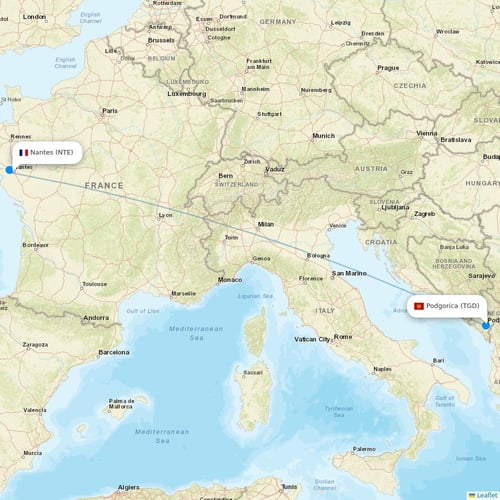 Interjet flights between Nantes and Podgorica