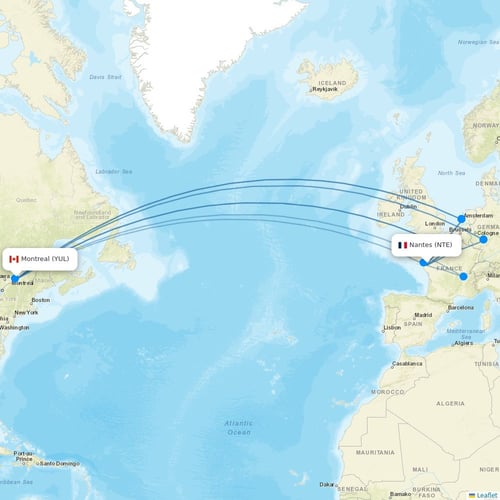 Air Transat flights between Nantes and Montreal