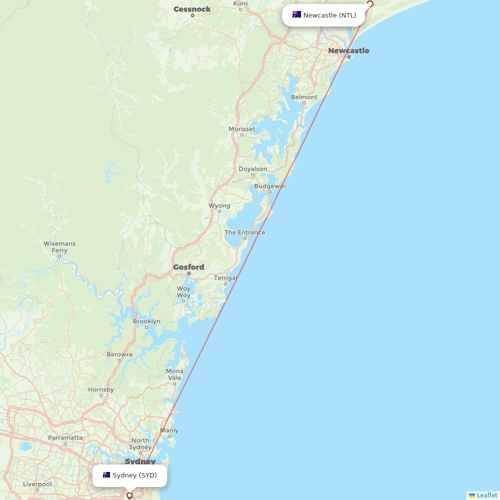 FlyPelican flights between Newcastle and Sydney