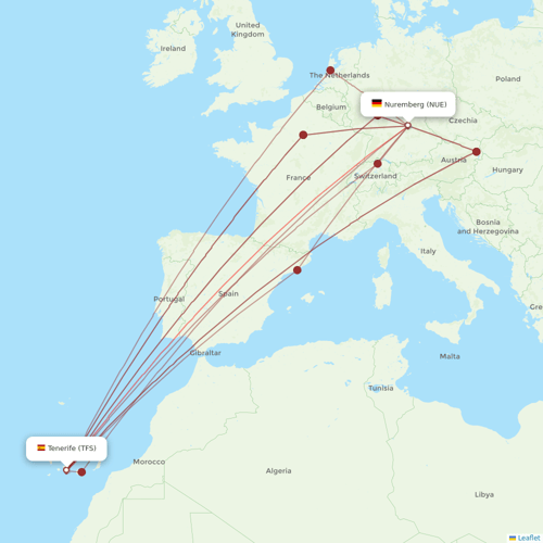 Corendon Airlines Europe flights between Nuremberg and Tenerife