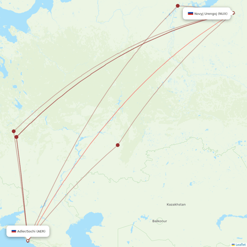 Yamal Airlines flights between Novyj Urengoj and Adler/Sochi