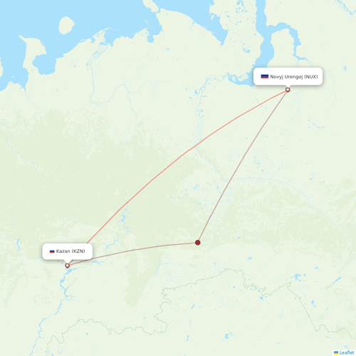 UVT Aero flights between Novyj Urengoj and Kazan