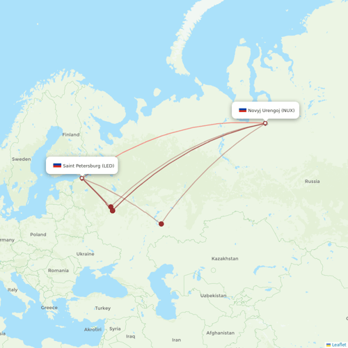 Yamal Airlines flights between Novyj Urengoj and Saint Petersburg
