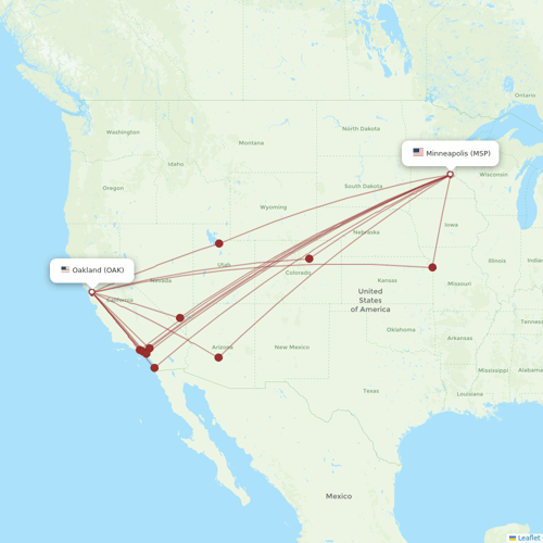 Sun Country Airlines flights between Oakland and Minneapolis
