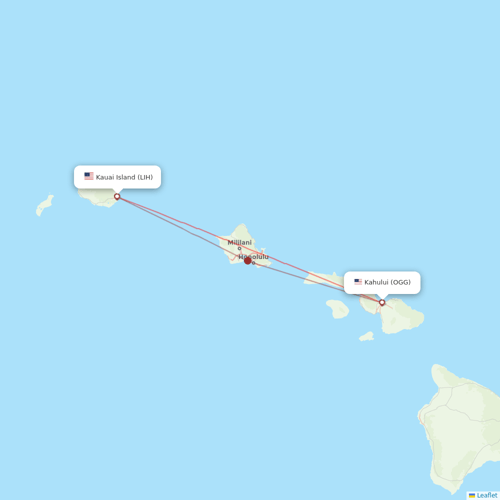 Hawaiian Airlines flights between Kahului and Kauai Island