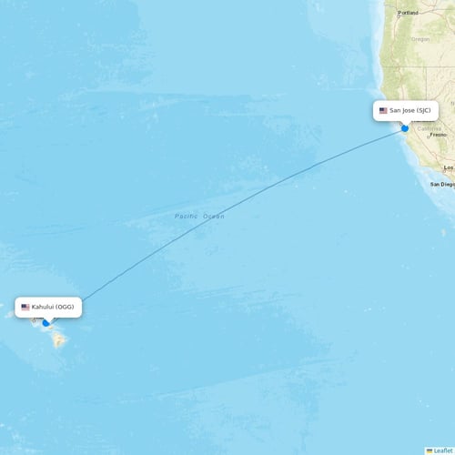 Hawaiian Airlines flights between Kahului and San Jose