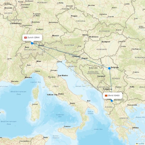 Comlux Aruba flights between Ohrid and Zurich
