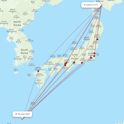 Peach Aviation flights between Okinawa and Sapporo