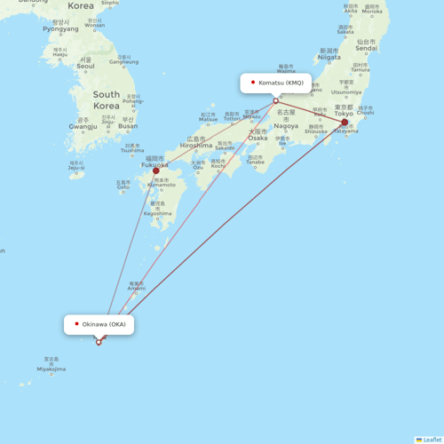 Japan Transocean Air flights between Okinawa and Komatsu