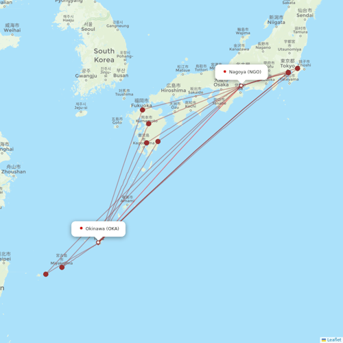 Peach Aviation flights between Okinawa and Nagoya