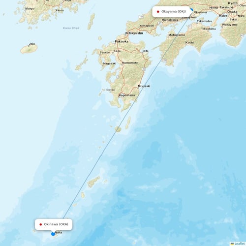 Japan Transocean Air flights between Okayama and Okinawa