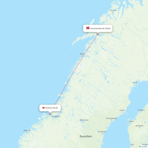 Danish Air flights between Orland and Harstad-Narvik