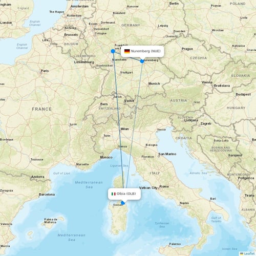 Norwegian Air UK flights between Olbia and Nuremberg
