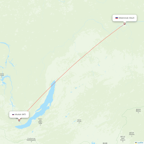 IrAero flights between Olokminsk and Irkutsk