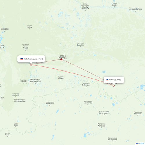 Red Wings flights between Omsk and Yekaterinburg