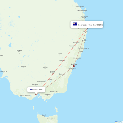 Bonza flights between Coolangatta (Gold Coast) and Avalon