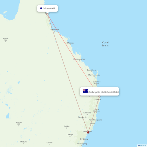 Bonza flights between Coolangatta (Gold Coast) and Cairns