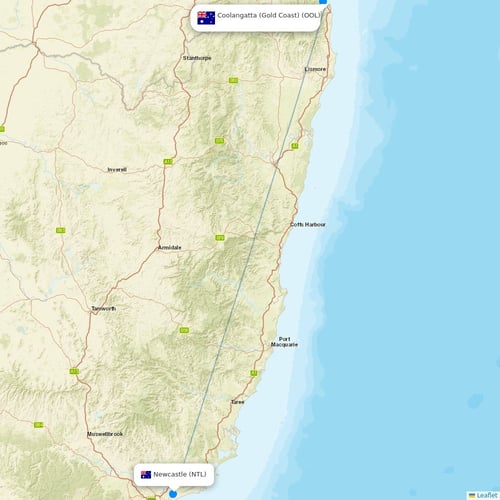 FlyPelican flights between Coolangatta (Gold Coast) and Newcastle