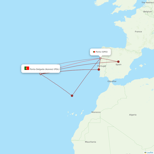 Azores Airlines flights between Porto and Ponta Delgada (Azores)