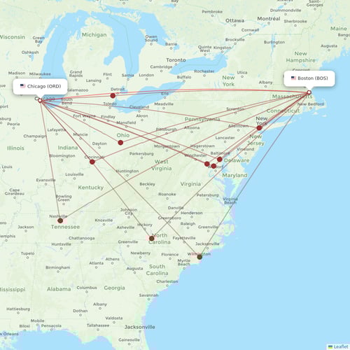 United Airlines flights between Chicago and Boston