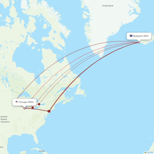 Icelandair flights between Chicago and Reykjavik