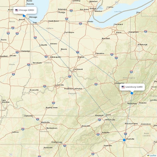 Contour Aviation flights between Chicago and Lewisburg