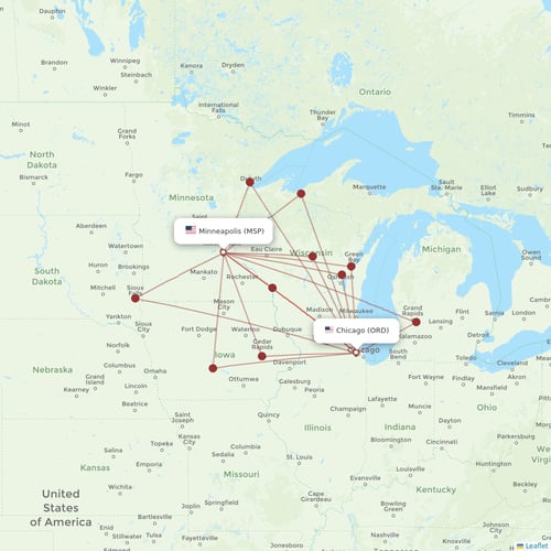 Sun Country Airlines flights between Chicago and Minneapolis