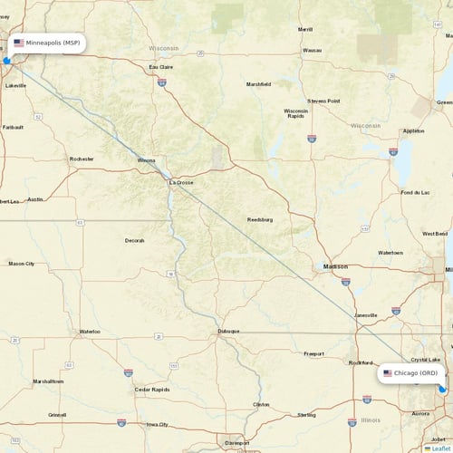 Sun Country Airlines flights between Chicago and Minneapolis