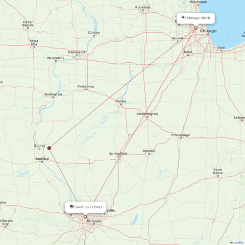 United Airlines flights between Chicago and Saint Louis