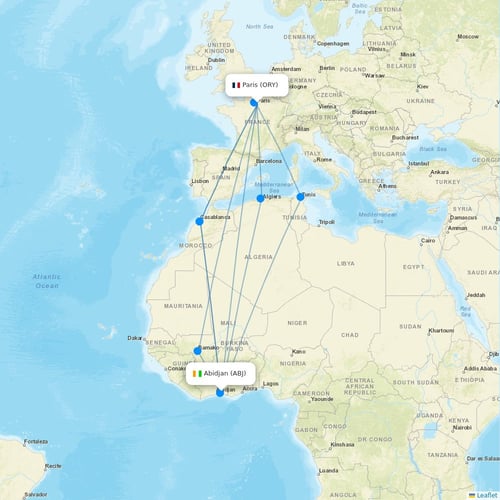 Corsair flights between Paris and Abidjan