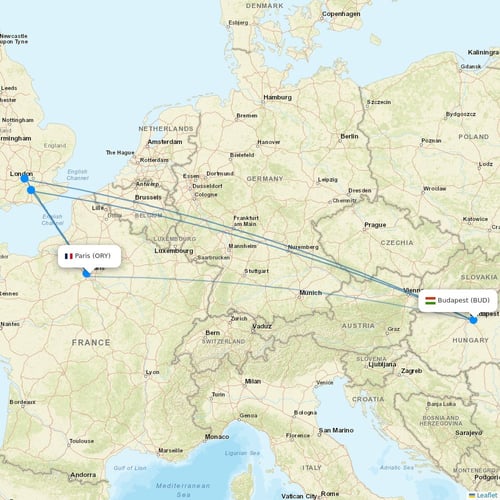 Wizz Air flights between Paris and Budapest