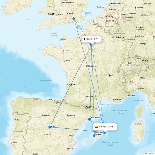Transavia France flights between Paris and Menorca