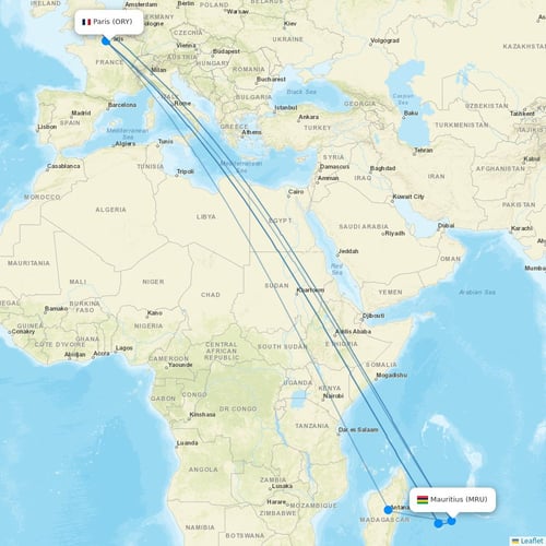 Corsair flights between Paris and Mauritius