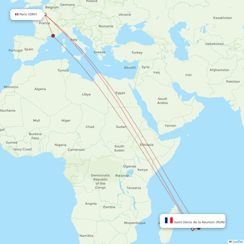 Corsair flights between Paris and Saint Denis de la Reunion